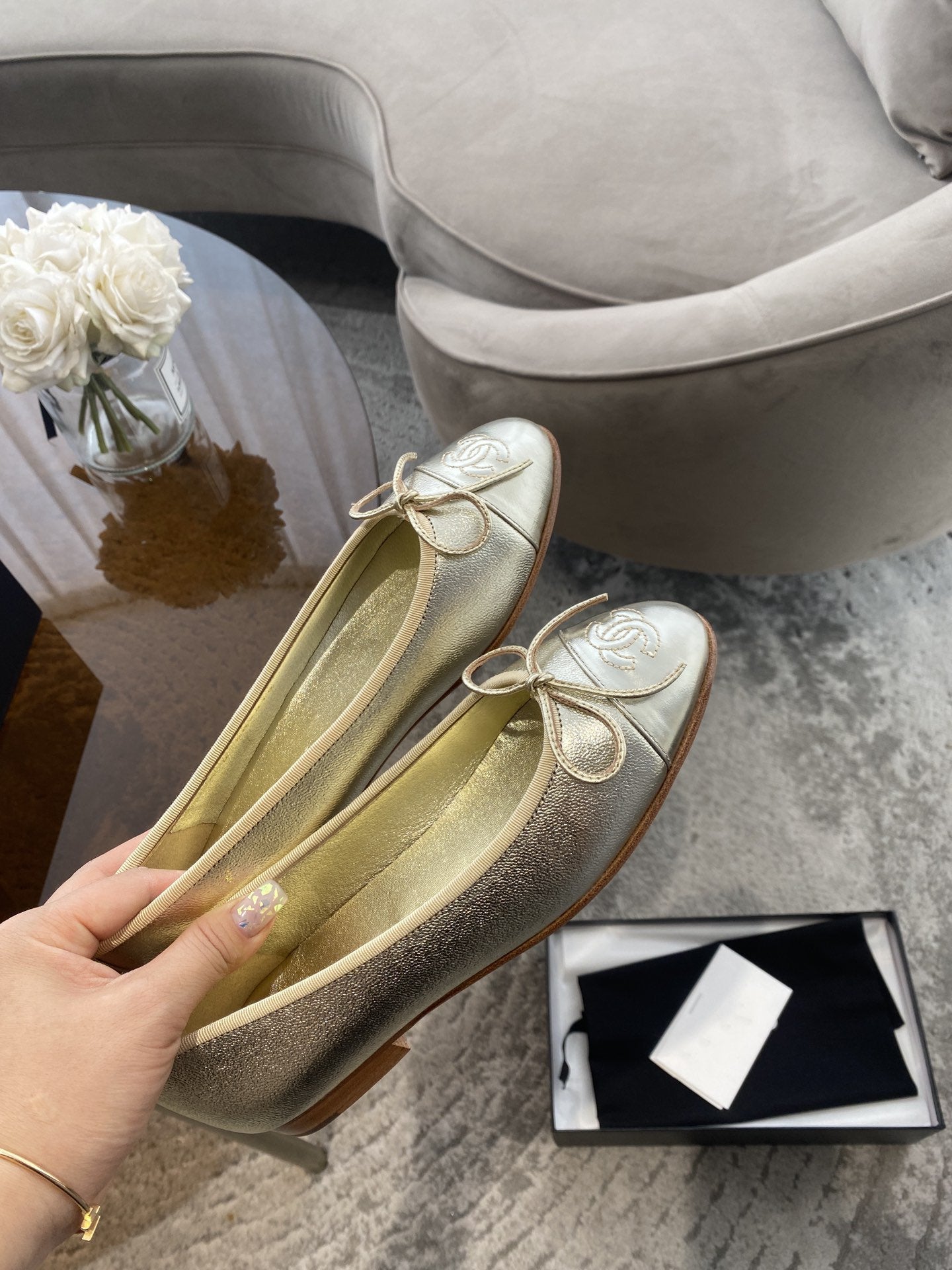 ballet flats light gold lambskin