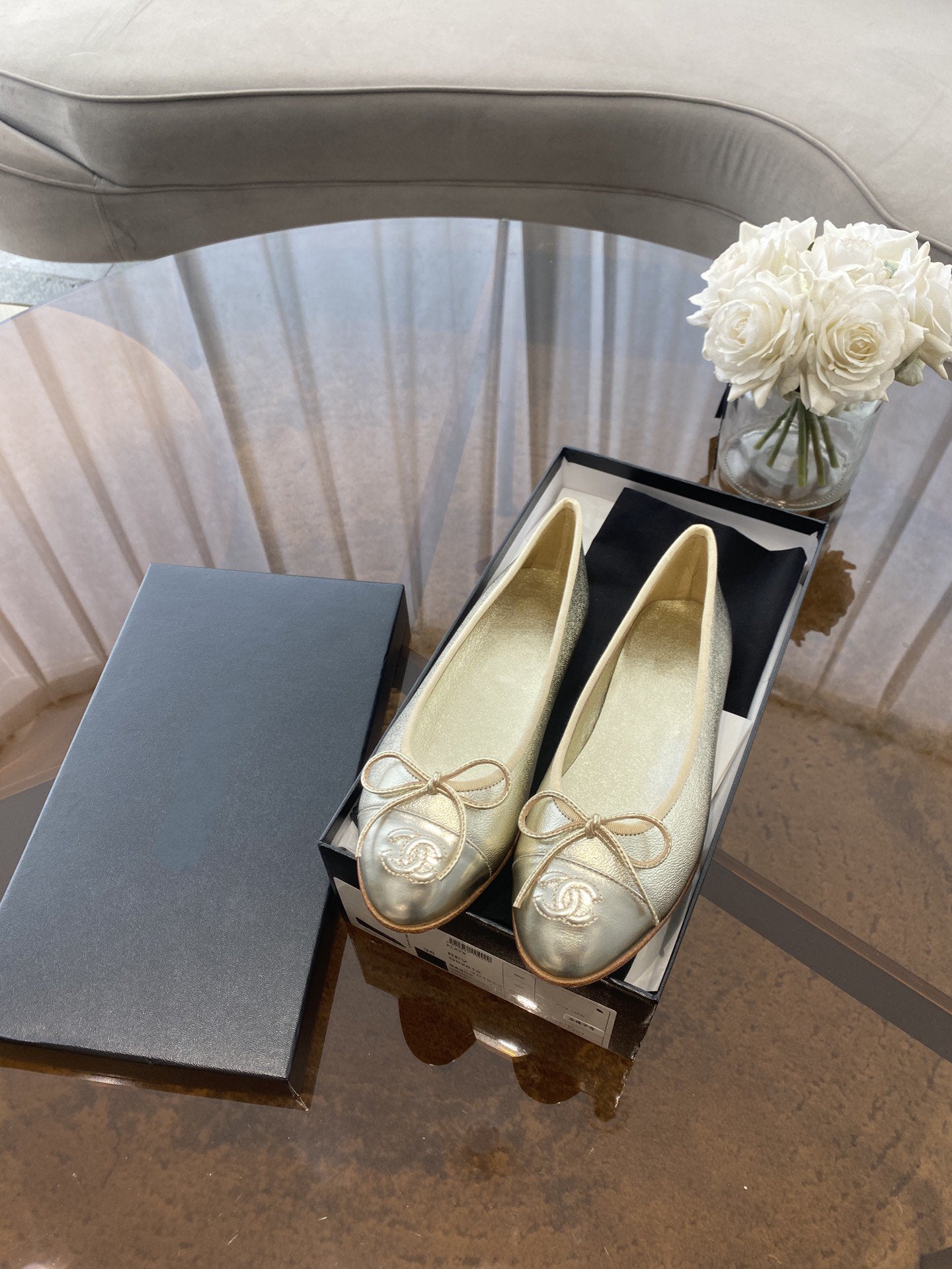 ballet flats light gold lambskin