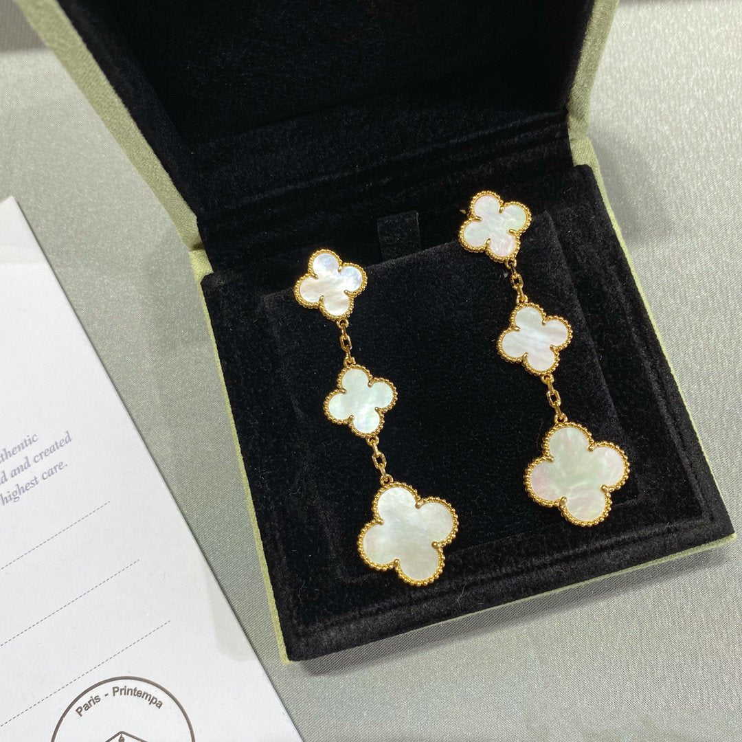 CLOVER MOP 3 MOTIFS GOLD EARRINGS