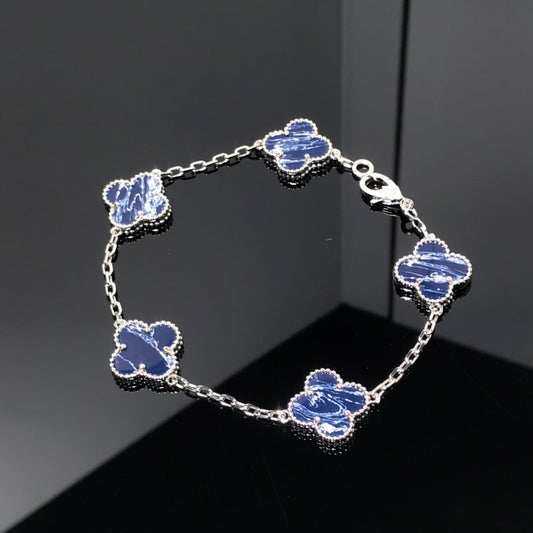 CLOVER 5 MOTIF PIETERSITE SILVER BRACELET