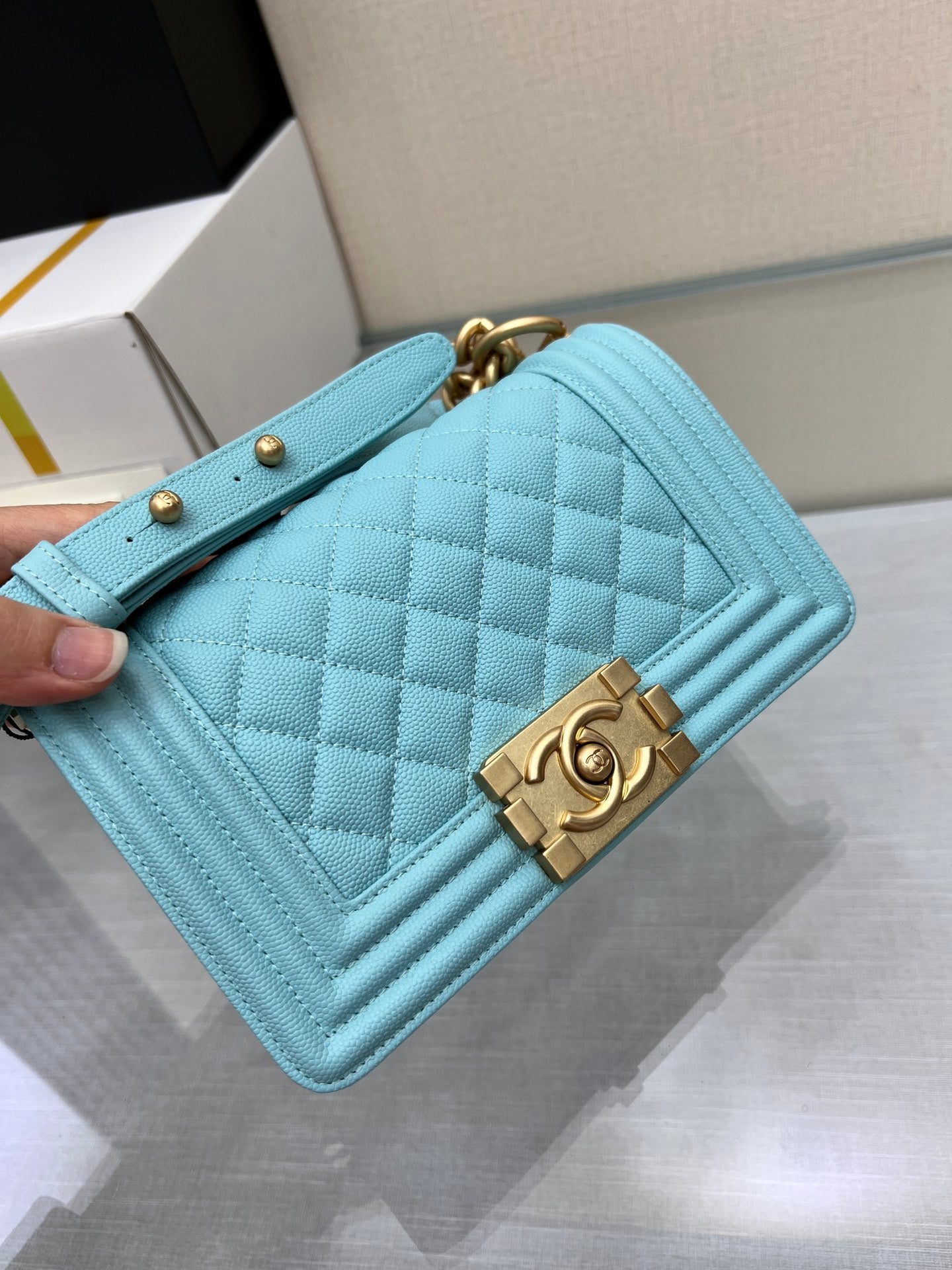 BOY BAG SMALL 20 CLOUD BLUE CAVIAR GOLD HARDWARE