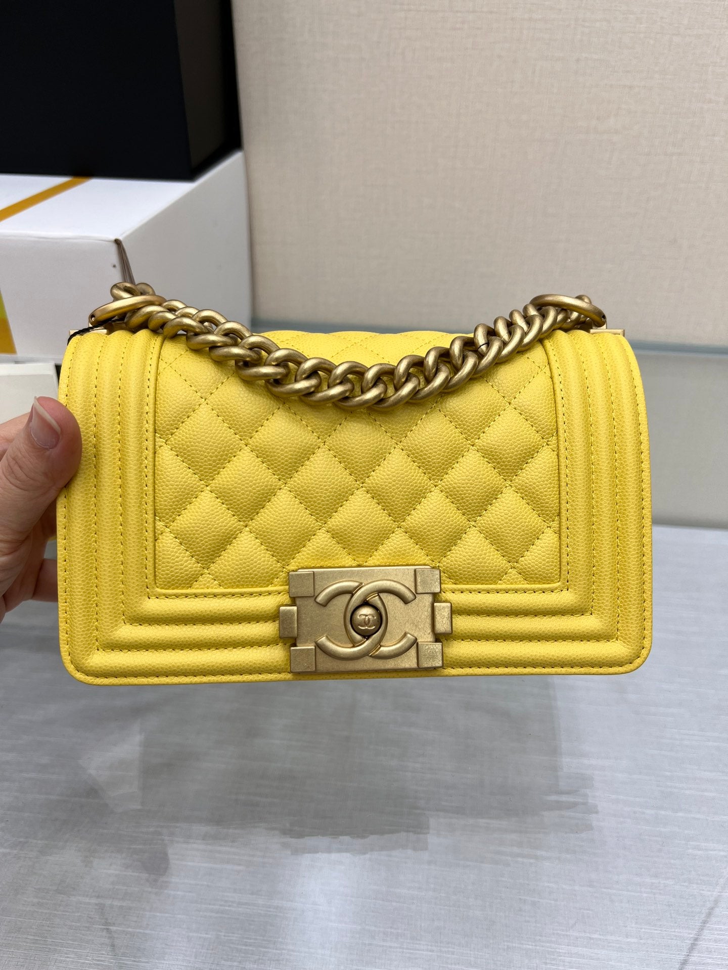 BOY BAG SMALL 20 YELLOW CAVIAR GOLD HARDWARE