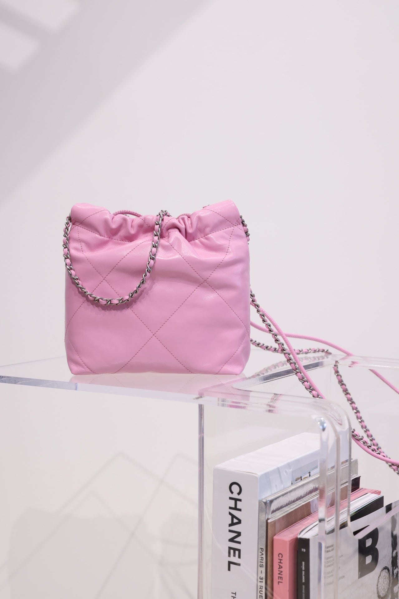 CC HOBO BAG 22 PINK LAMBSKIN SILVER HARDWARE 20CM