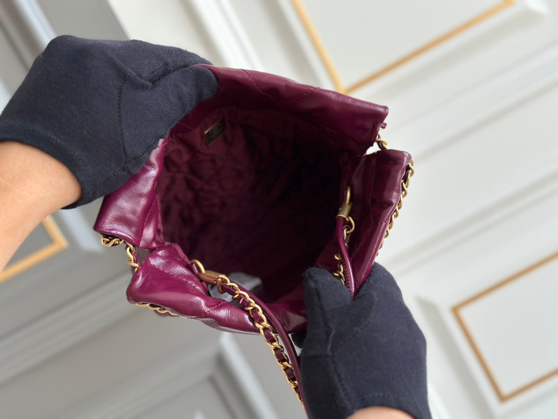 CC HOBO BAG 22 BURGUNDY LAMBSKIN GOLD HARDWARE 20CM