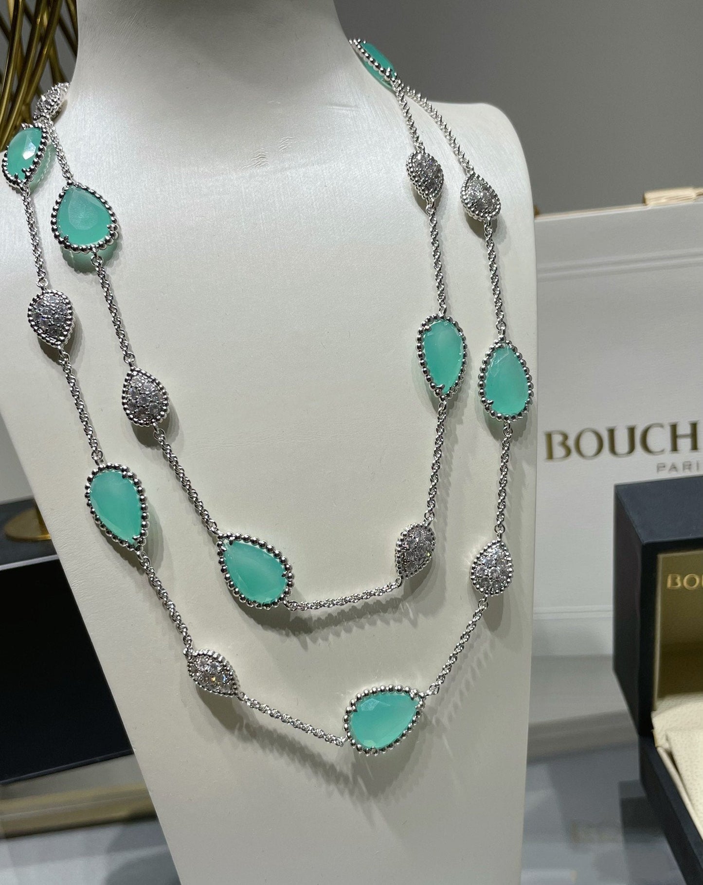 BOHEME 16 MOTIF TURQUOISE DIAMOND SILVER NECKLACE