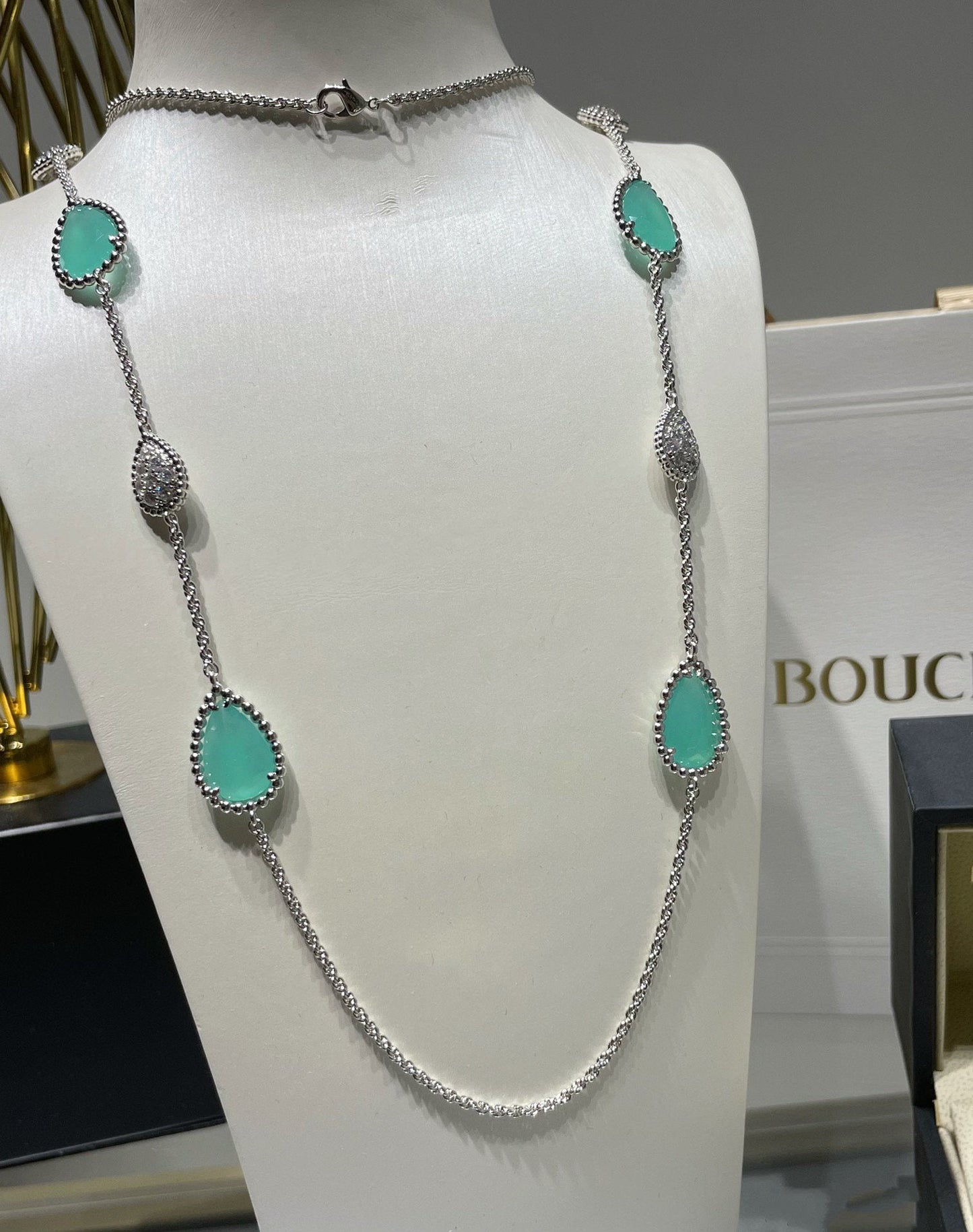 BOHEME 16 MOTIF TURQUOISE DIAMOND SILVER NECKLACE