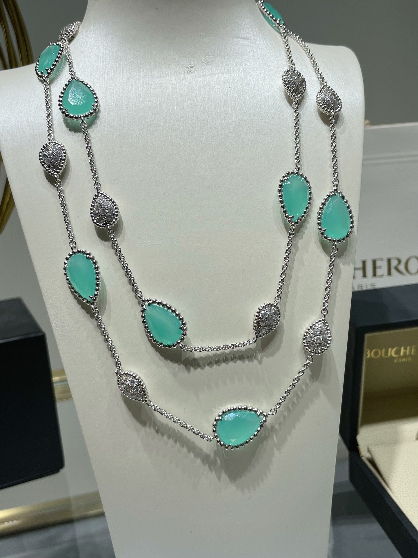 BOHEME 16 MOTIF TURQUOISE DIAMOND SILVER NECKLACE