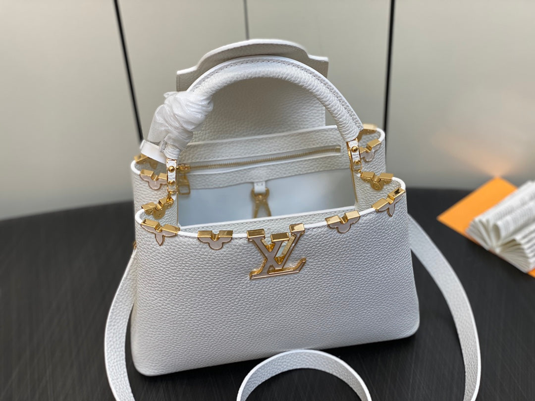 CAPUCINES BB 27 WHITE TAURILLON GOLD HARDWARE