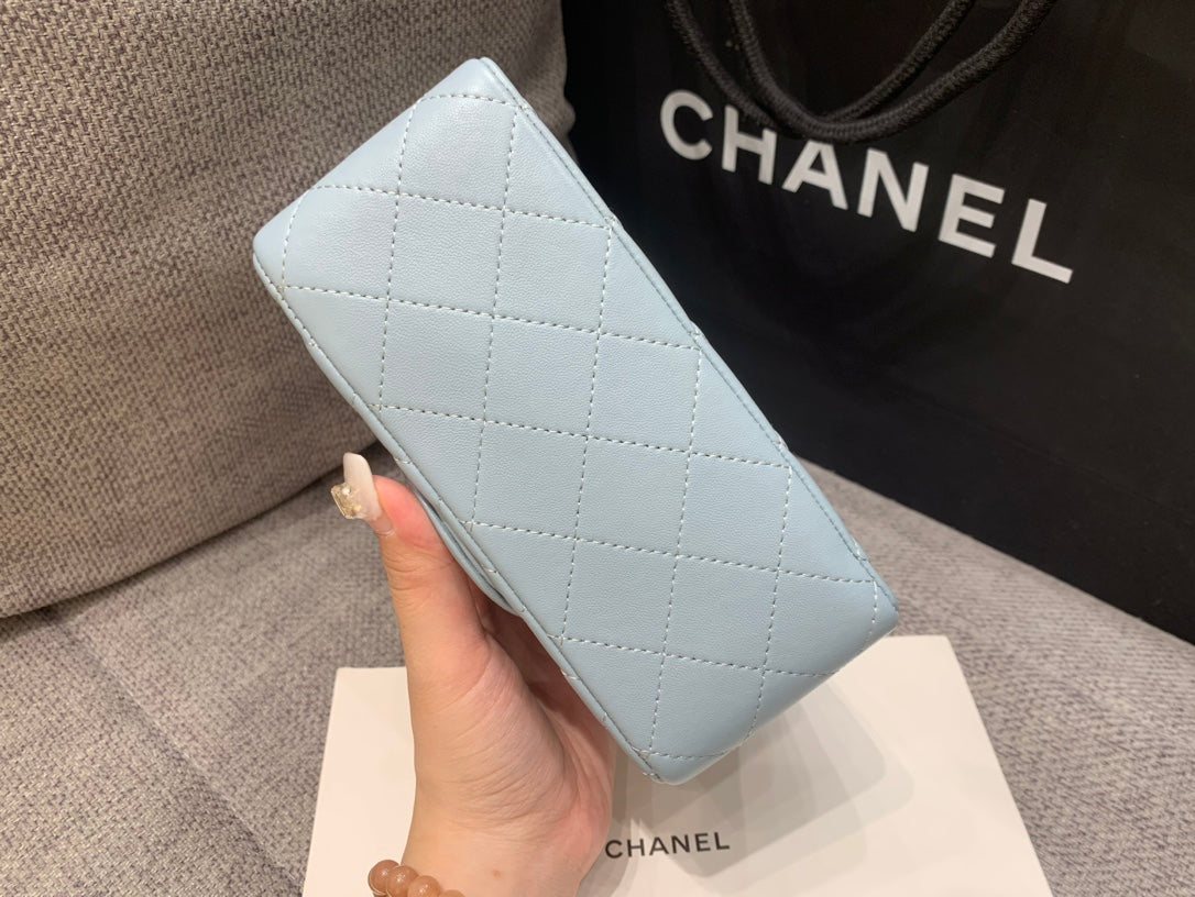 MINI SQUARE FLAP BAG 17CM CLOUD BLUE LAMBSKIN SILVER HARDWARE