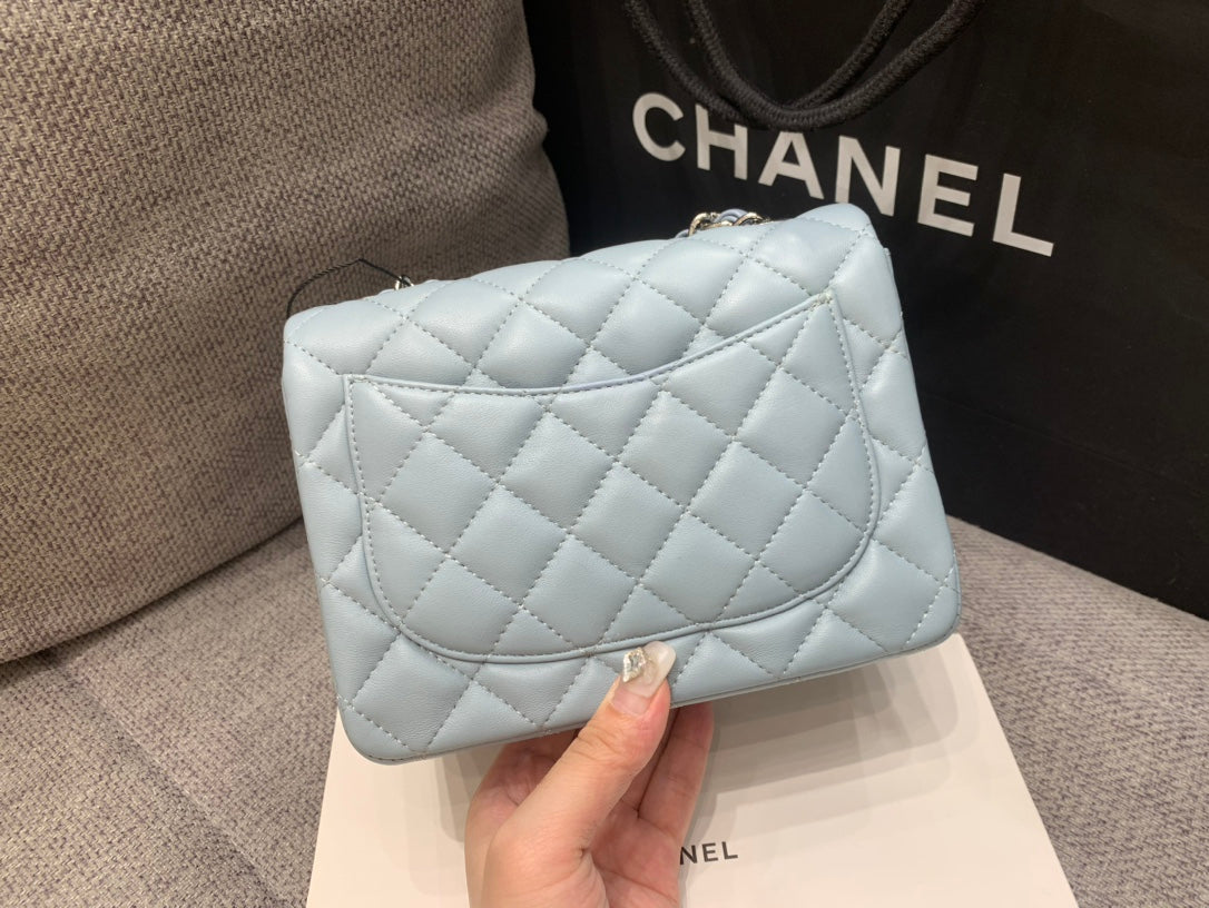 MINI SQUARE FLAP BAG 17CM CLOUD BLUE LAMBSKIN SILVER HARDWARE