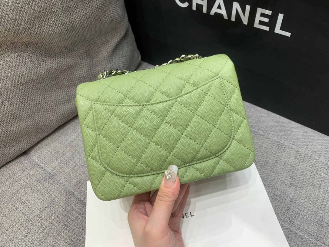 MINI SQUARE FLAP BAG 17CM GREEN CAVIAR SILVER HARDWARE