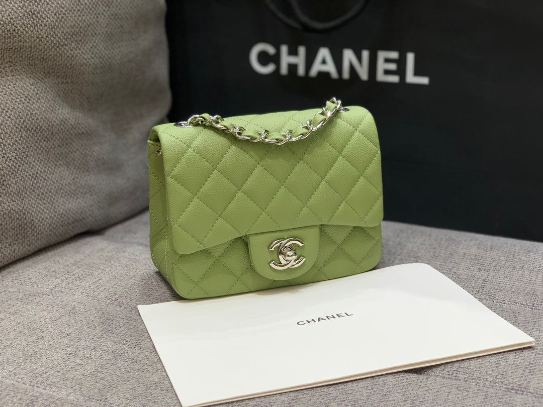 MINI SQUARE FLAP BAG 17CM GREEN CAVIAR SILVER HARDWARE