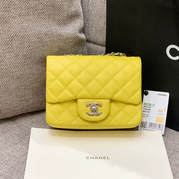 MINI SQUARE FLAP BAG 17CM YELLOW CAVIAR SILVER HARDWARE