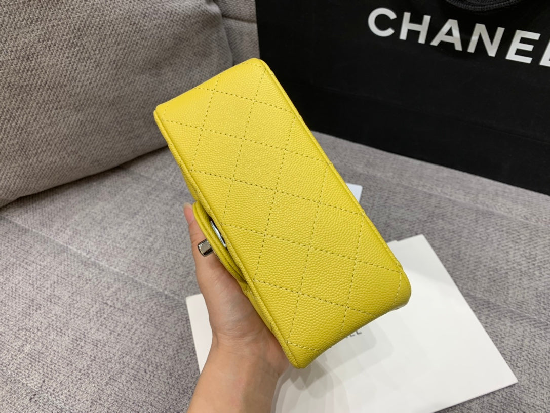 MINI SQUARE FLAP BAG 17CM YELLOW CAVIAR SILVER HARDWARE