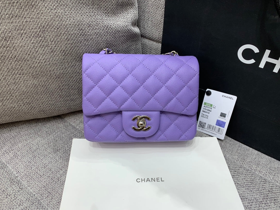 MINI SQUARE FLAP BAG 17CM PURPLE CAVIAR SILVER HARDWARE