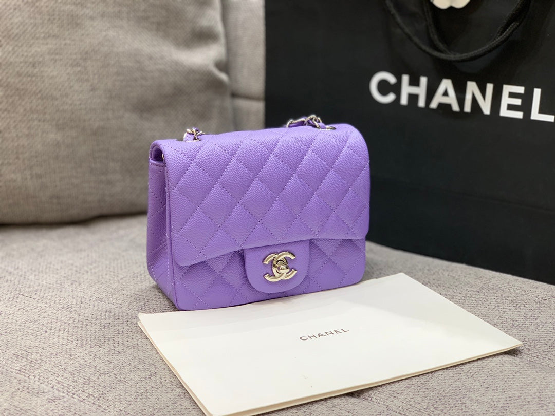 MINI SQUARE FLAP BAG 17CM PURPLE CAVIAR SILVER HARDWARE