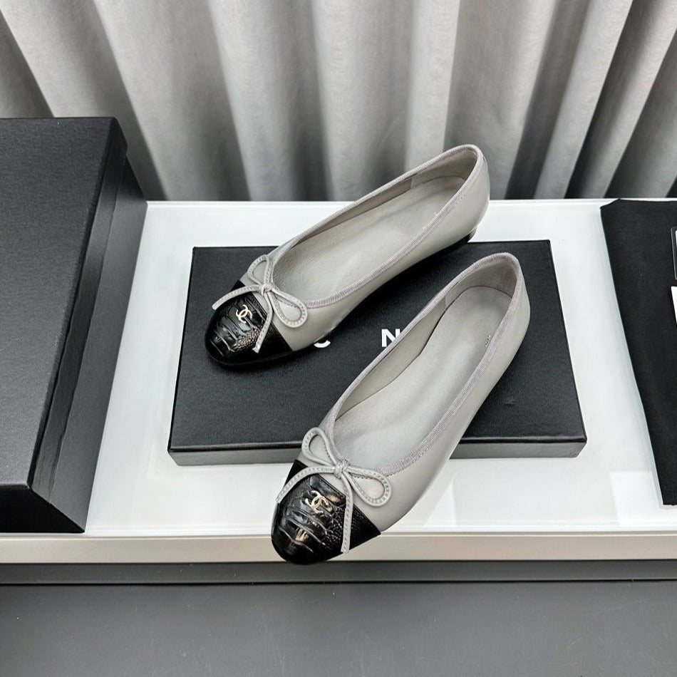 ballet flats grey black lambskin