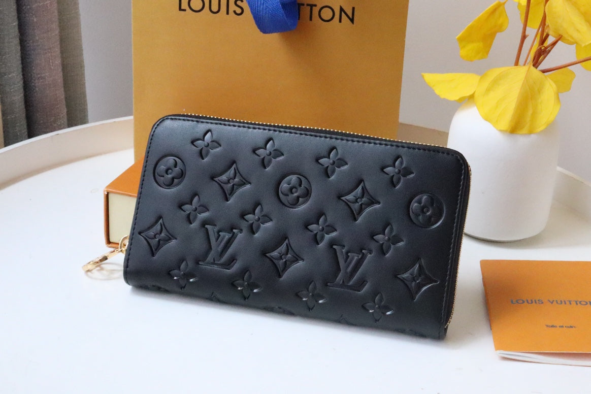 ZIPPY WALLET 19 BLACK EMBOSSED LAMBSKIN