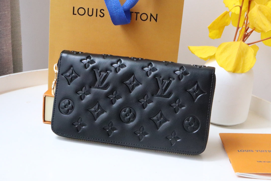 ZIPPY WALLET 19 BLACK EMBOSSED LAMBSKIN