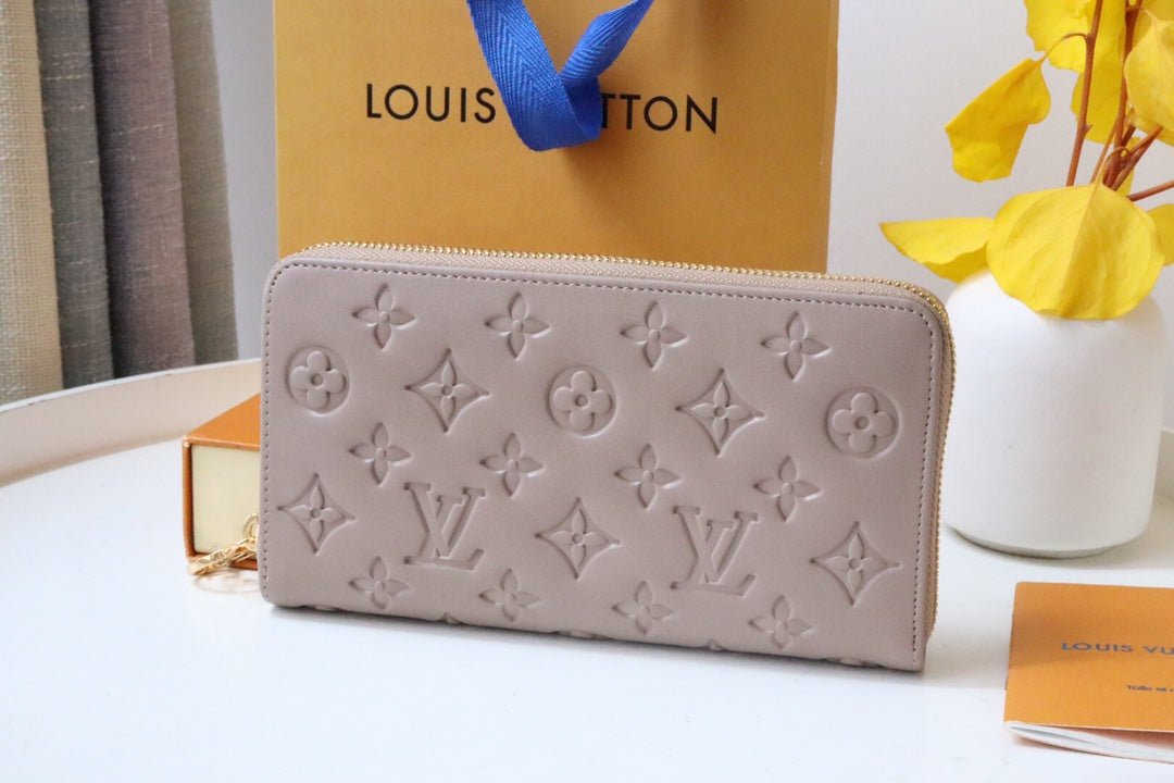 ZIPPY WALLET 19 BEIGE EMBOSSED LAMBSKIN