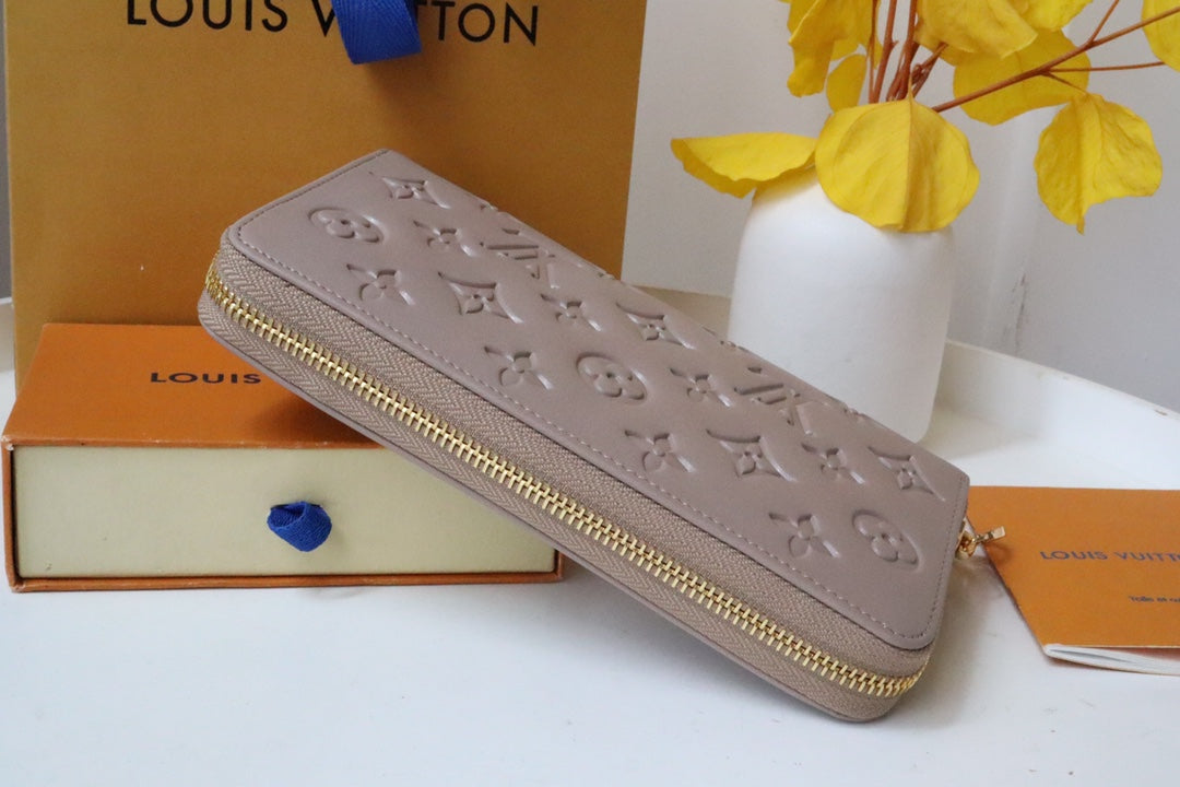 ZIPPY WALLET 19 BEIGE EMBOSSED LAMBSKIN