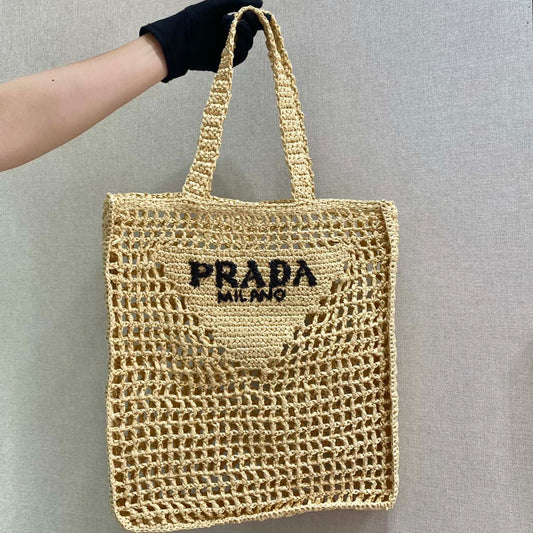 PRA SMALL LOGO RAFIA TOTE 38CM