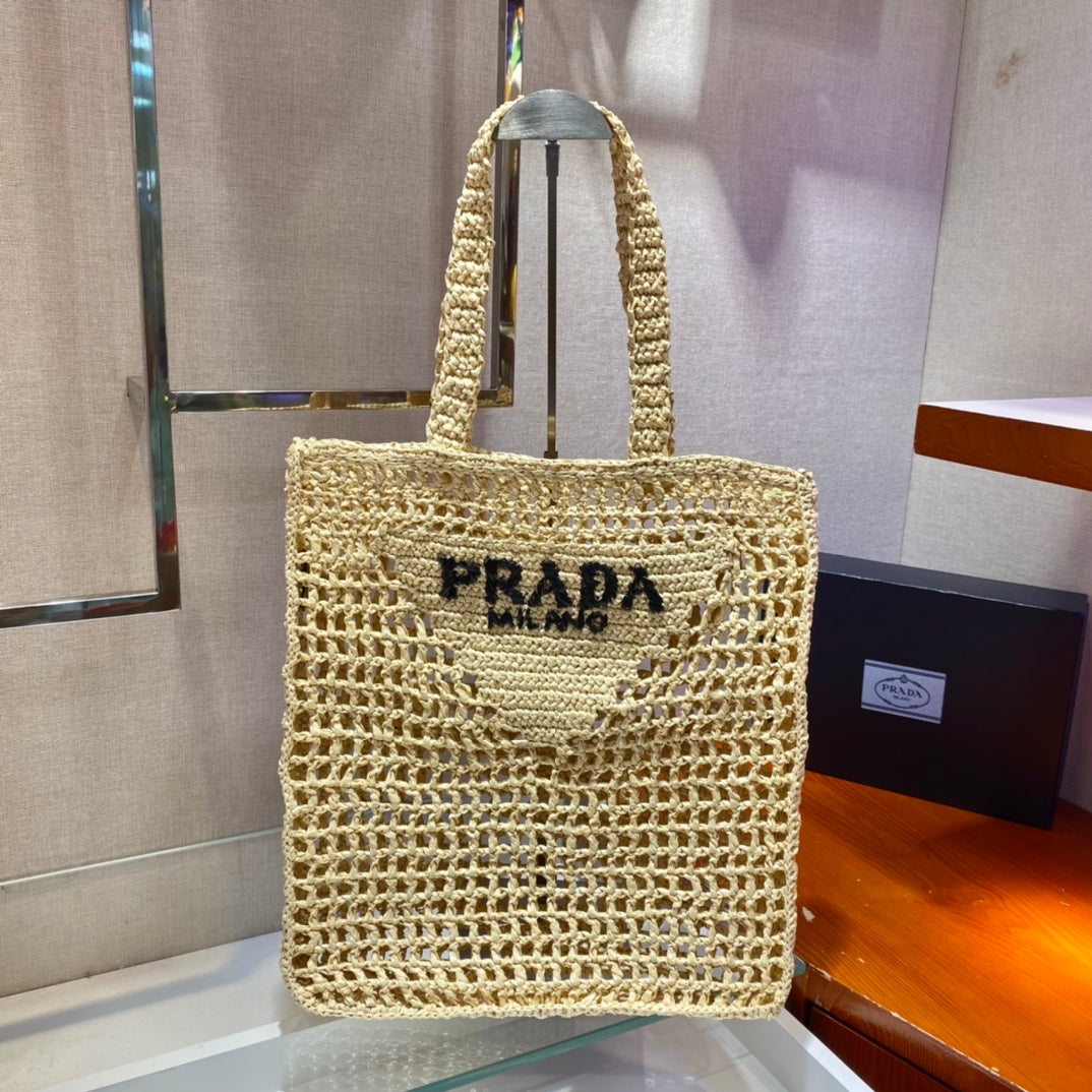 PRA SMALL LOGO RAFIA TOTE 38CM