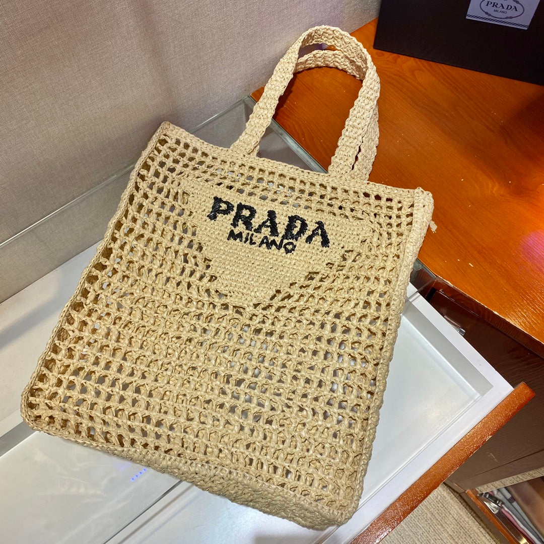 PRA SMALL LOGO RAFIA TOTE 38CM