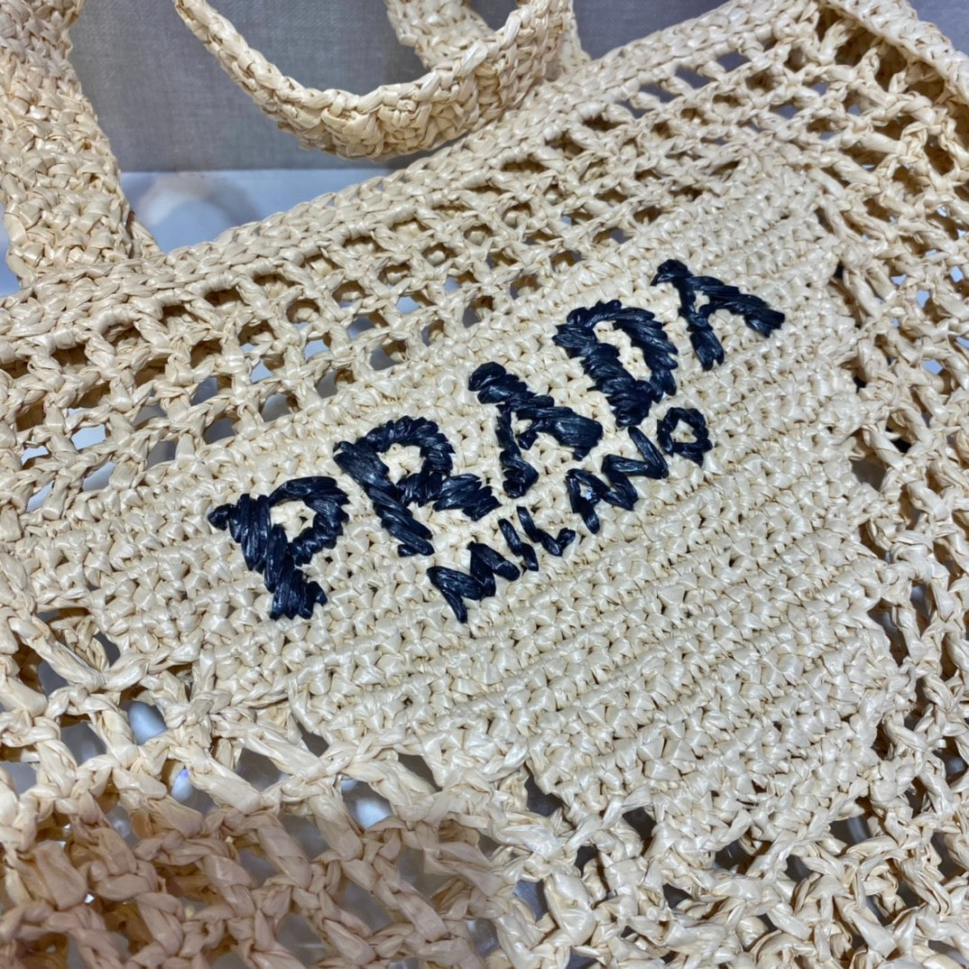 PRA SMALL LOGO RAFIA TOTE 38CM