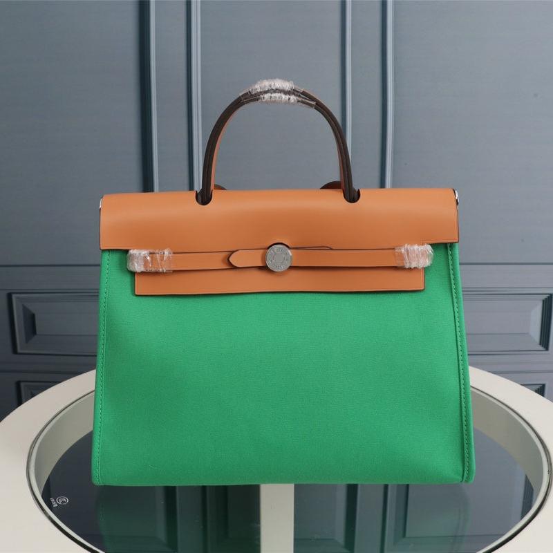 HM HERBAG ZIP 31 BAMBOO GREEN AND BRONZE CANVAS