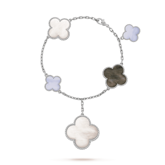 CLOVER BRACELET 5 MOTIFS MOP CHALCEDONY SILVER