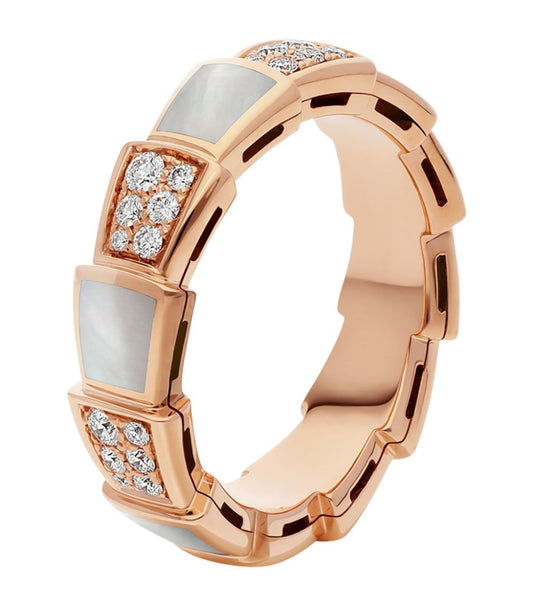 SERPENTI RING PINK GOLD MOP DIAMOND PAVED 4MM