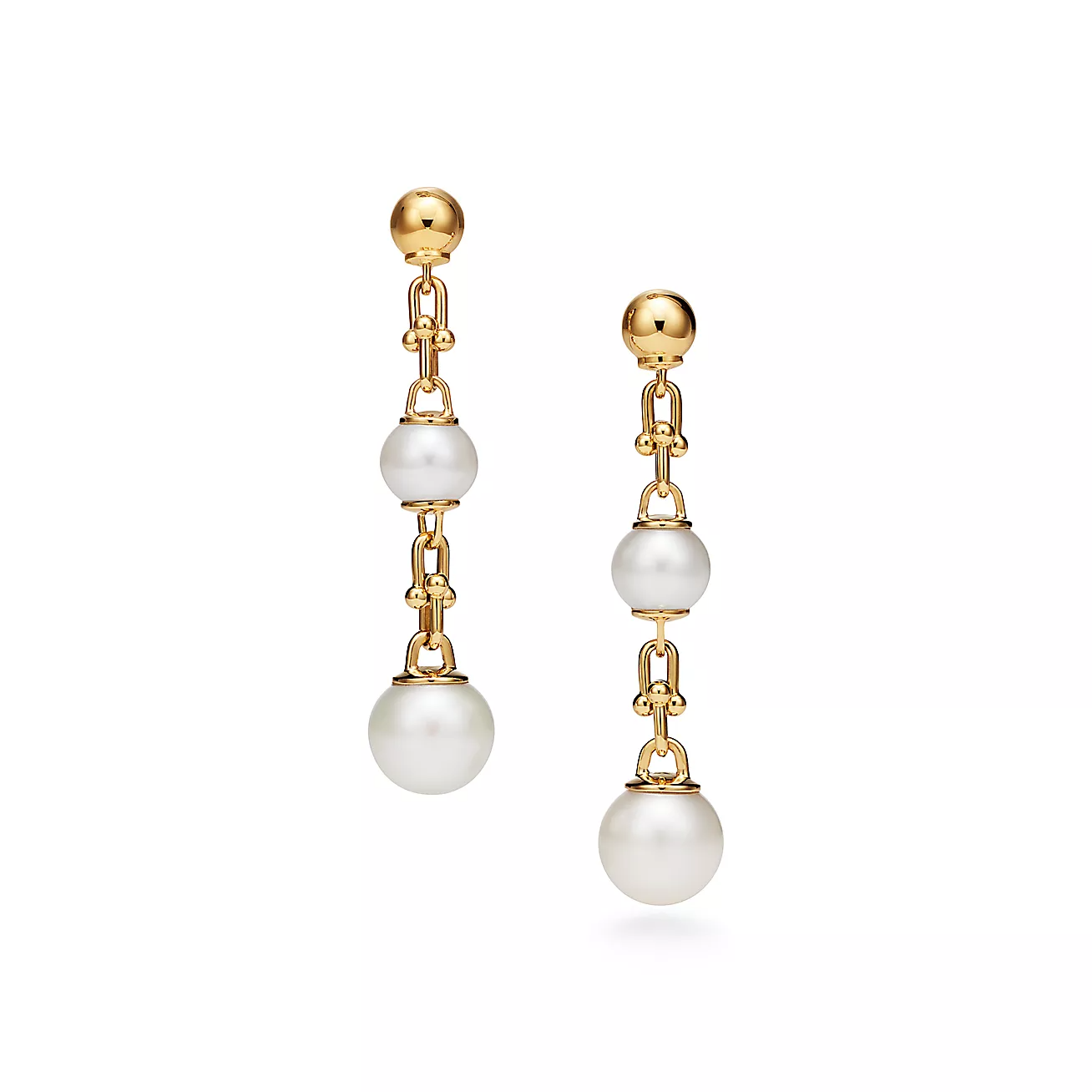 TRIPLE DROP LINK EARRINGS GOLD WITH FRESHWATER PEARLS