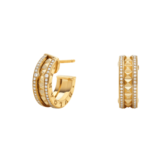 ZERO 1 ROCK GOLD EARRINGS WITH STUDDED SPIRAL AND PAVED DIAMONDS