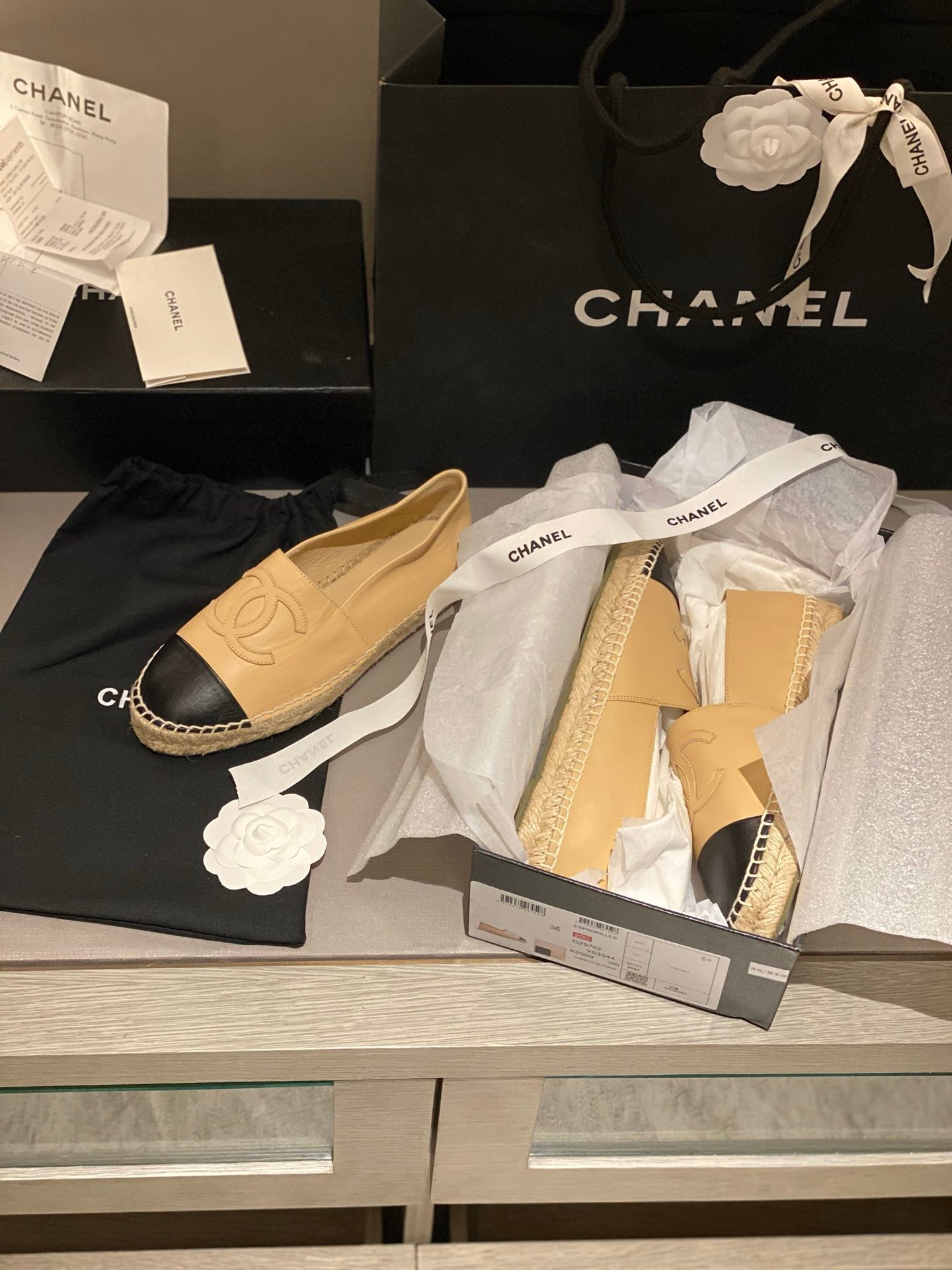 cc espadrilles beige black calfskin