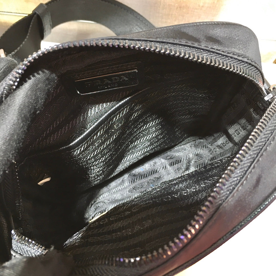 CROSSBODY BAG 20 IN BLACK RE-NYLON AND SAFFIANO LEATHER TRIM