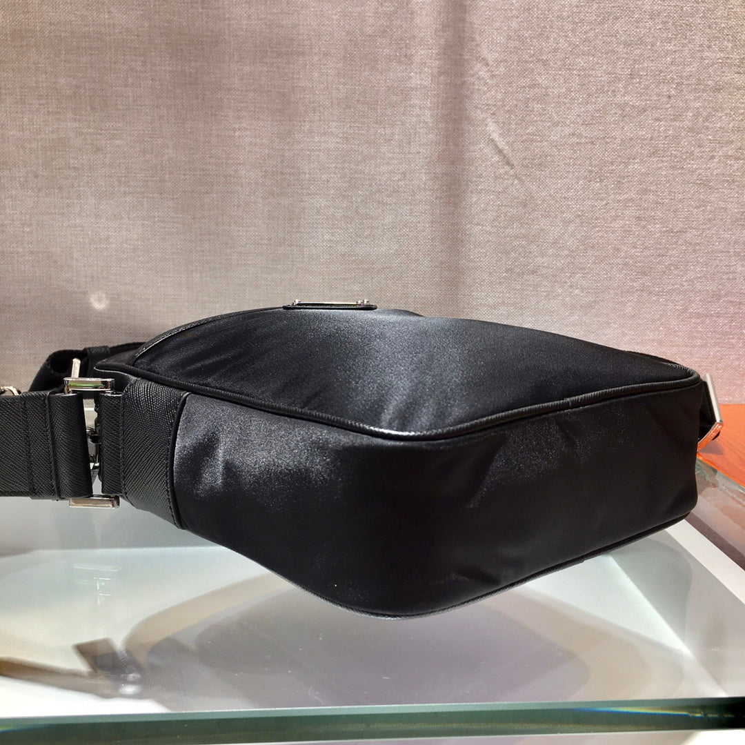 CROSSBODY BAG 20 IN BLACK RE-NYLON AND SAFFIANO LEATHER TRIM