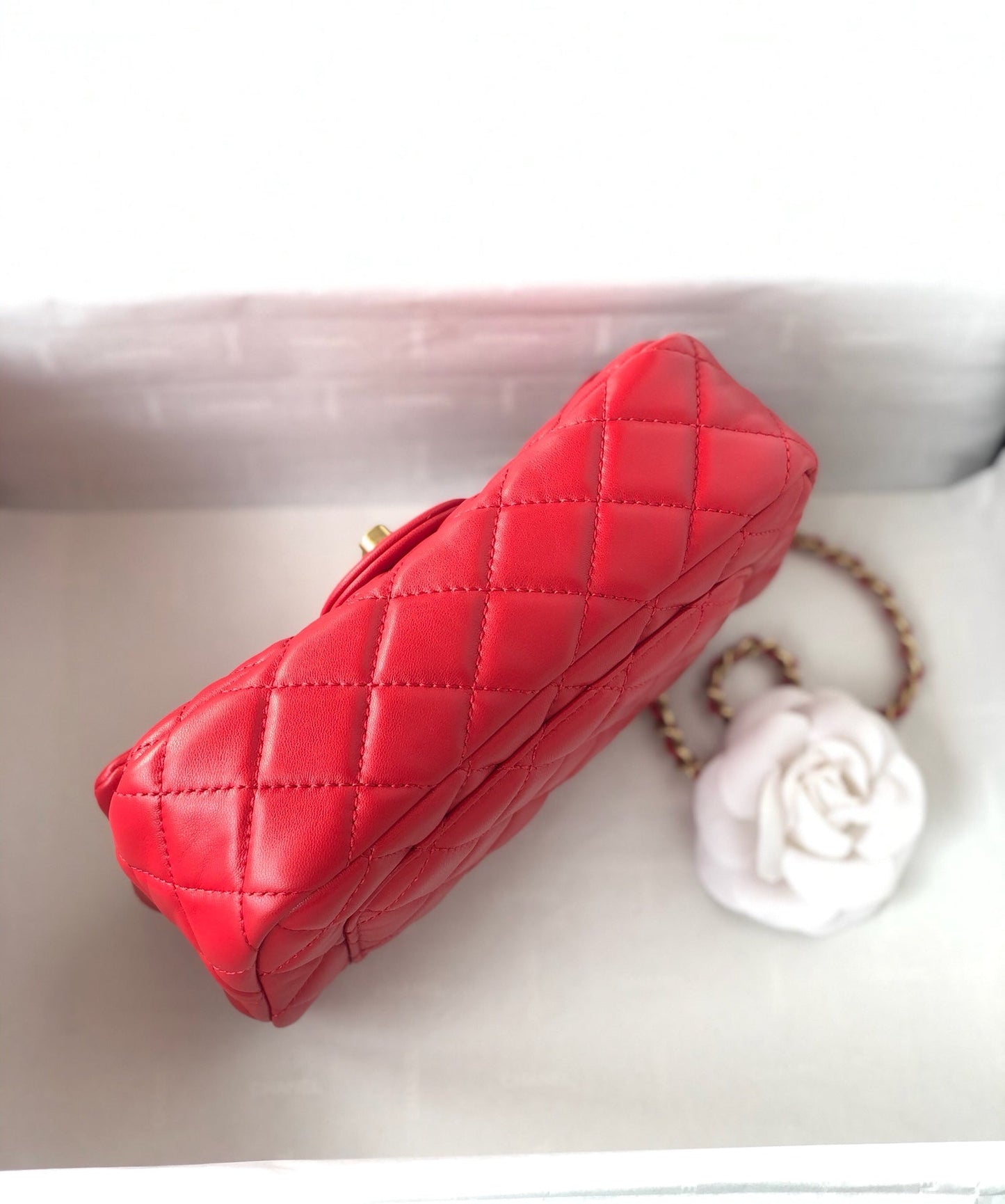 MINI RECTANGLE CLASSIC FLAP BAG 20CM RED LAMBSKIN GOLD HARDWARE