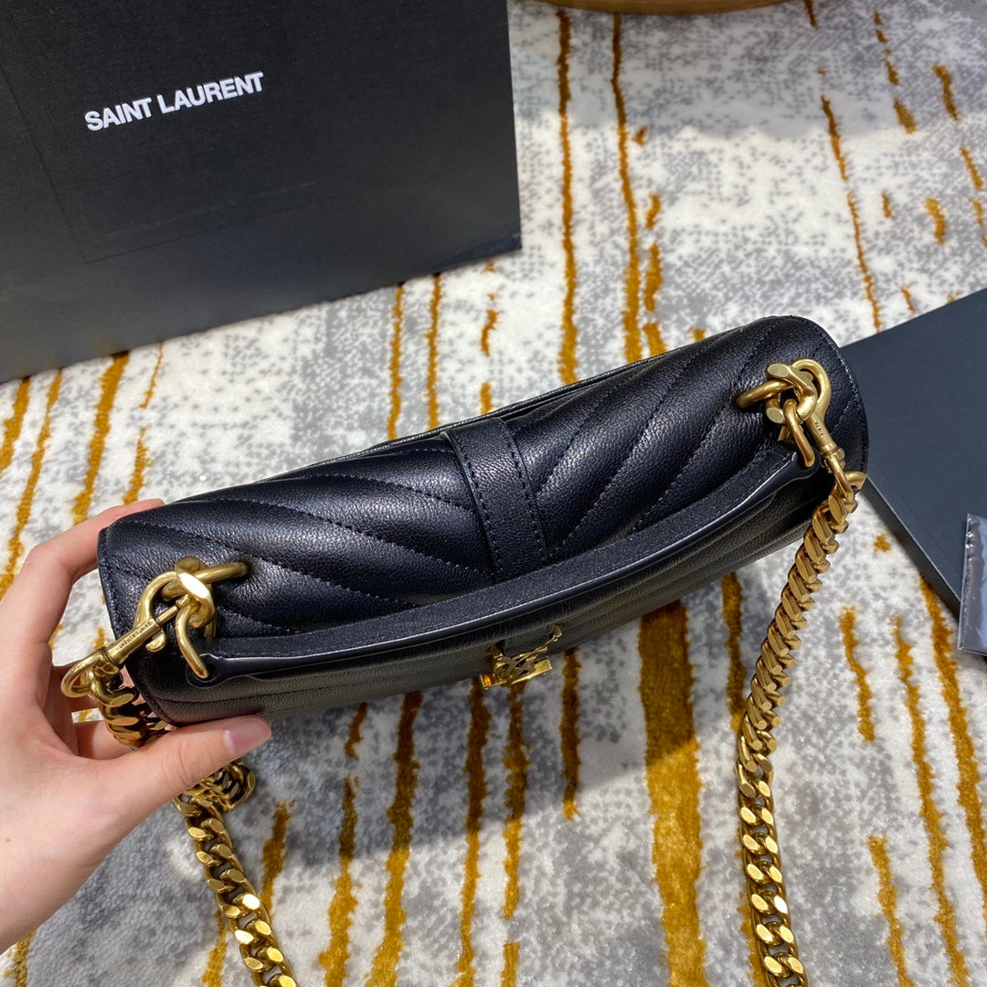 YSL College Medium 24cm Black Quilted Calfskin Gold Hardware