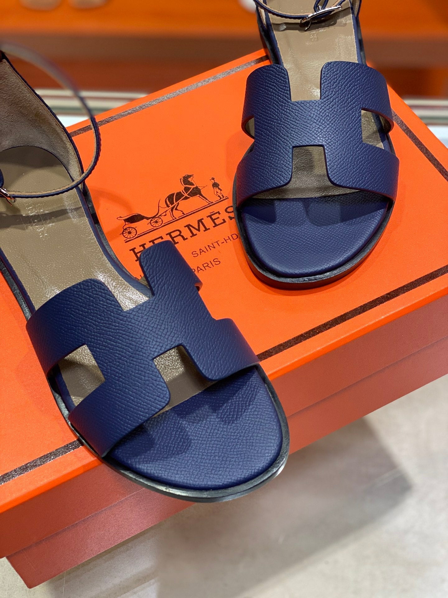 SANTORINI SANDAL NAVY CALFSKIN