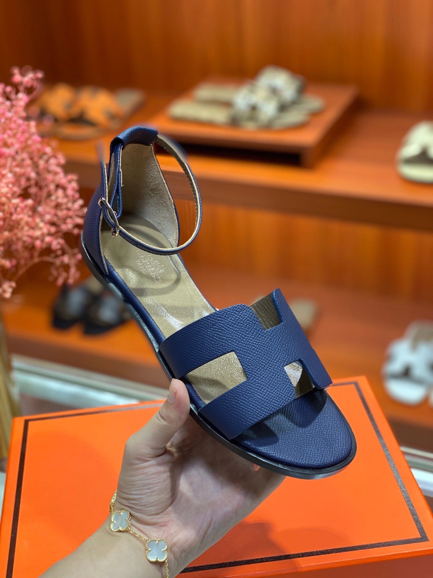 SANTORINI SANDAL NAVY CALFSKIN