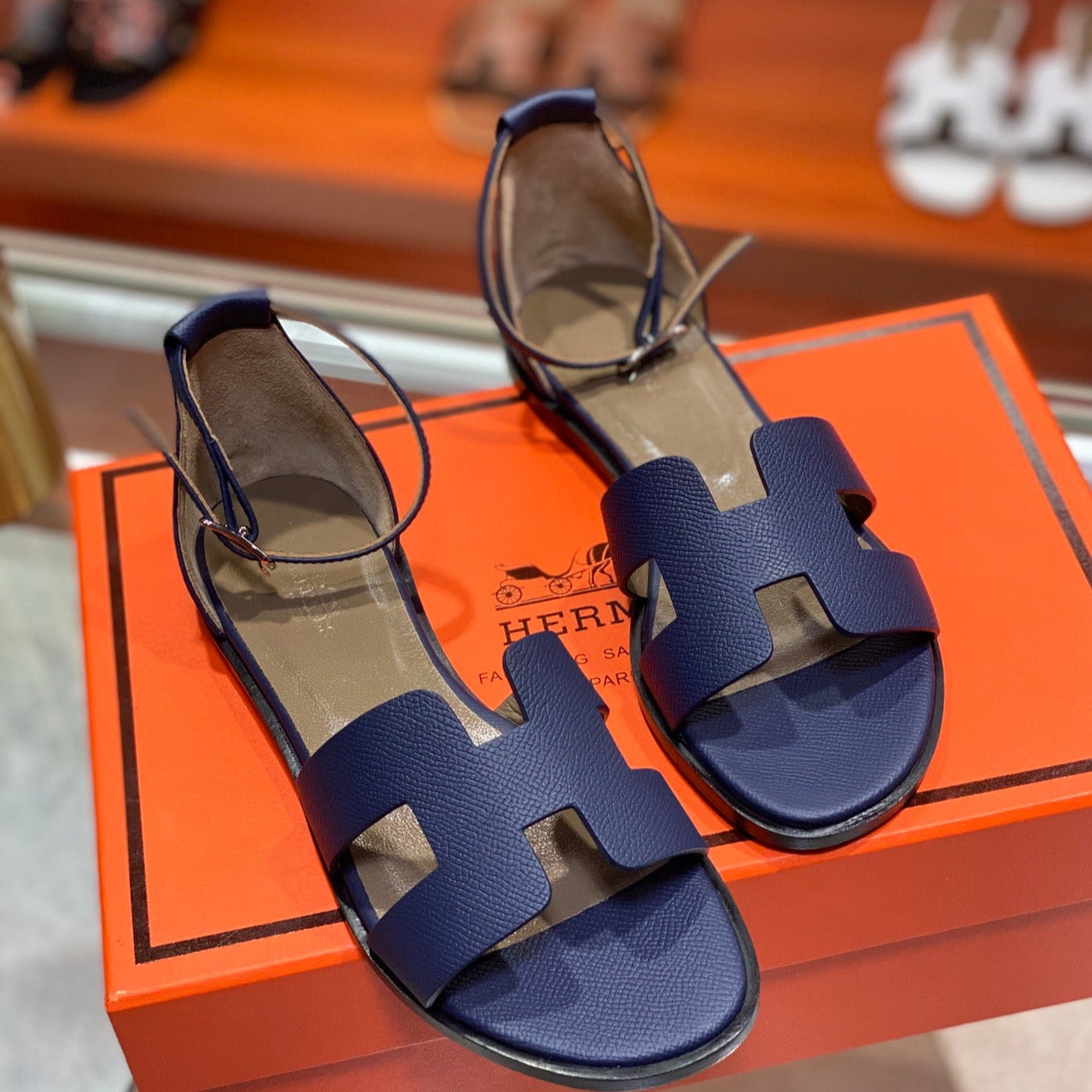 SANTORINI SANDAL NAVY CALFSKIN