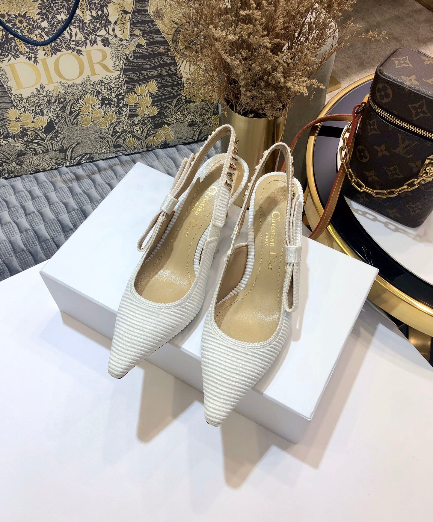 JAdior slingback pumps 65 all white embroidered cotton