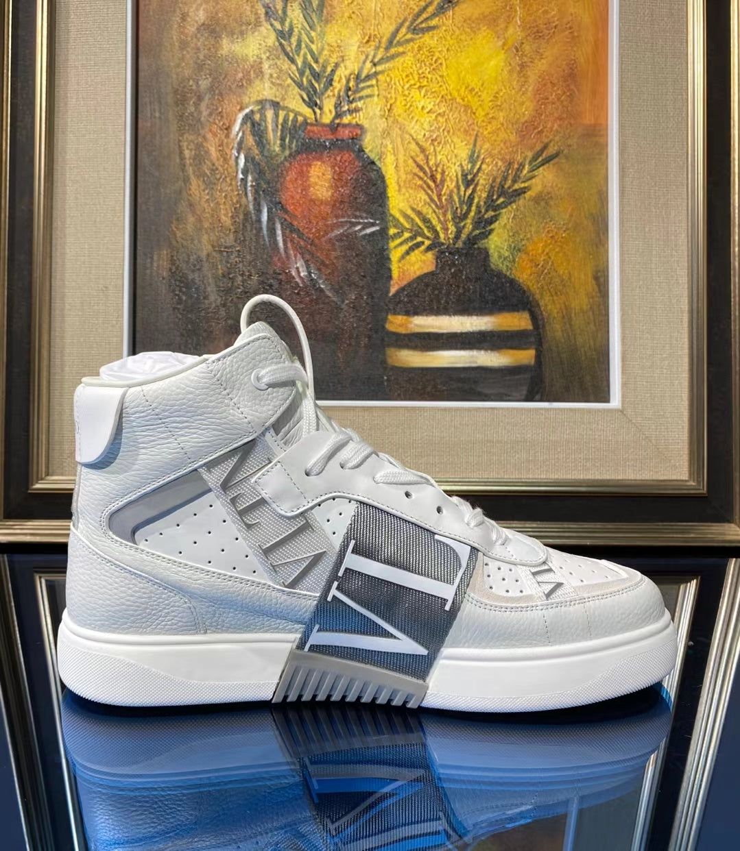 Valenti High Top VL7N White Calfskin Grey Canvas  993744