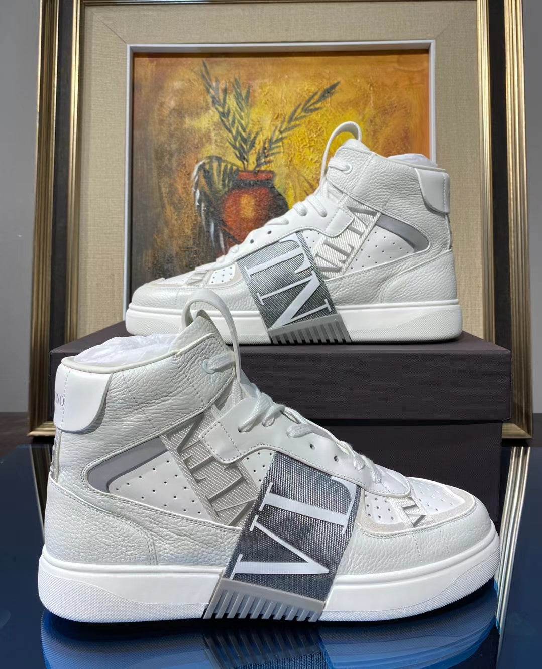 Valenti High Top VL7N White Calfskin Grey Canvas  993744