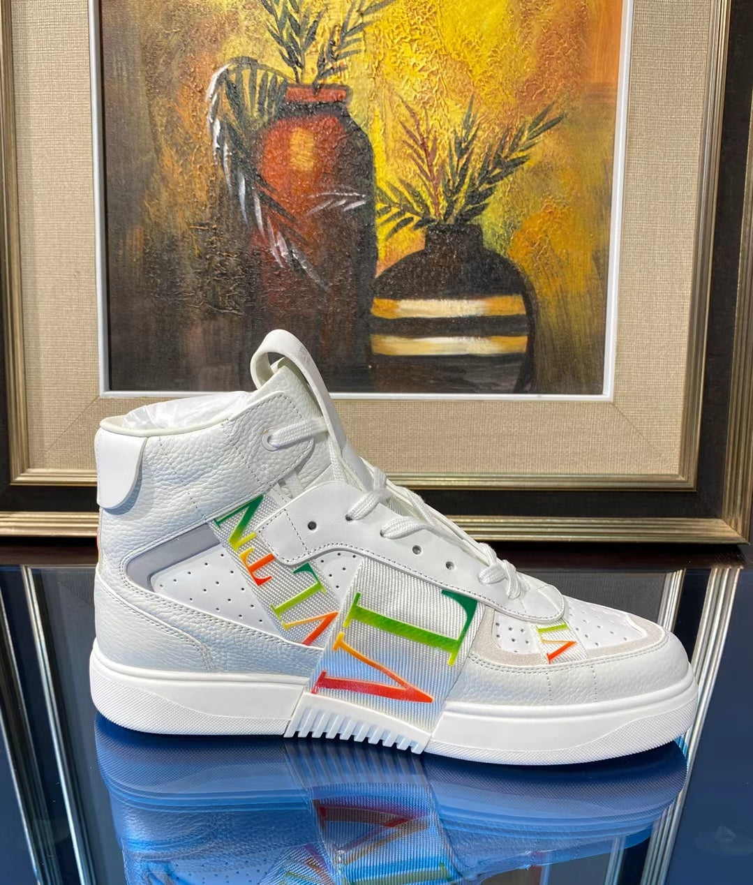 Valenti High Top VL7N White Calfskin Multicolor Canvas 993742