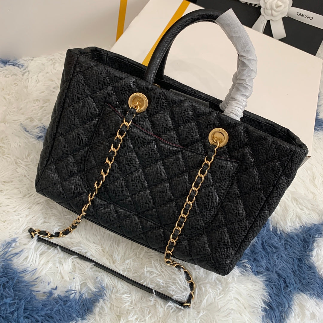 cc shopping bag 30cm black quilted caviar leather ghw