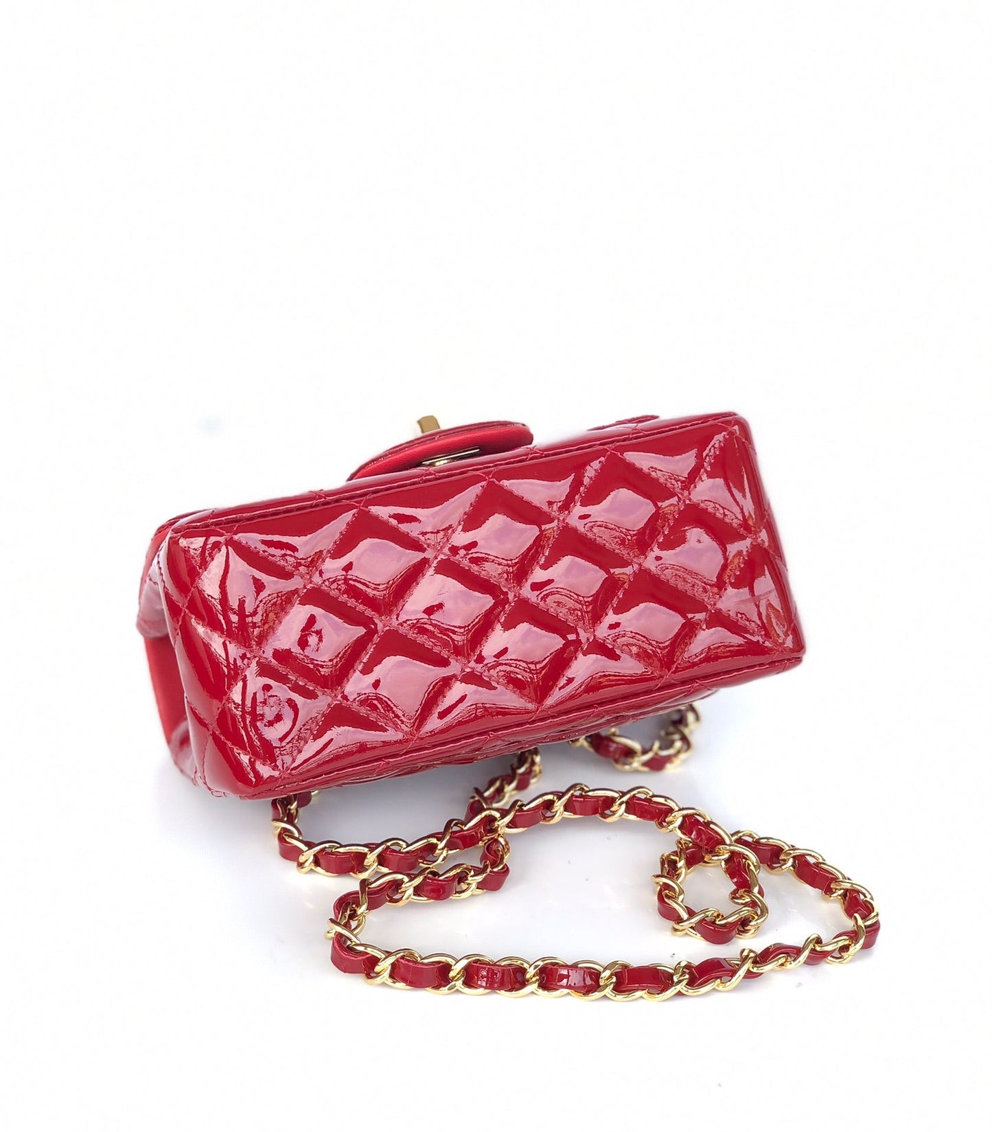 MINI SQUARE FLAP BAG 17CM RED PATENT CALFSKIN GOLD HARDWARE