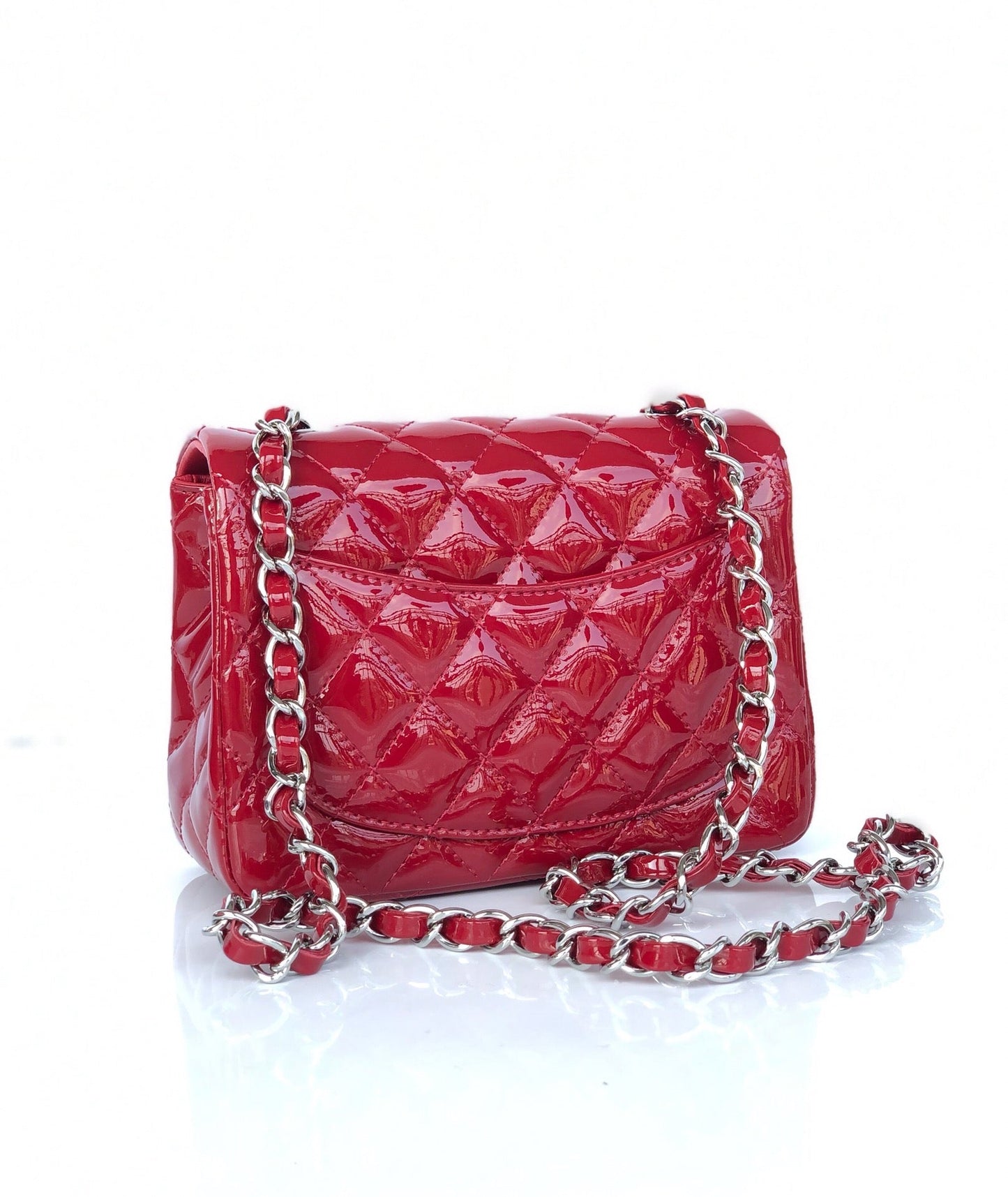 MINI SQUARE FLAP BAG 17CM RED PATENT CALFSKIN SILVER HARDWARE