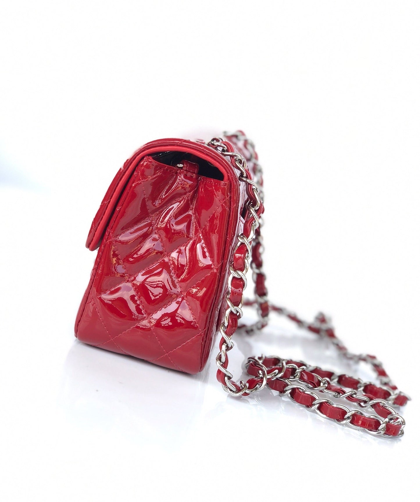 MINI SQUARE FLAP BAG 17CM RED PATENT CALFSKIN SILVER HARDWARE